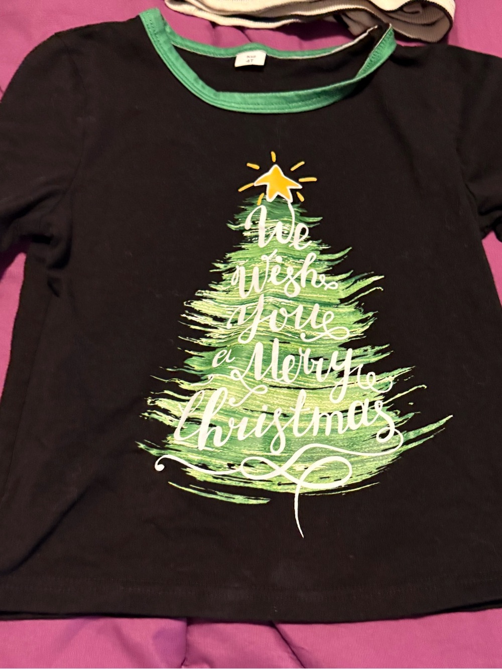 Kids Black Christmas Tree pajamas two piece 4T with Green Trim